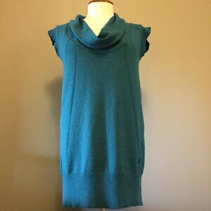 Teal Wool Blend Preppy Cowl Neck Sweater Vest